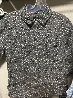 Tabitha Black and White Heart-Print Button-Down Shirt